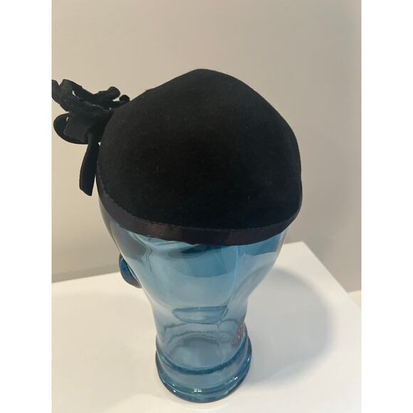 Vintage 1950s-60s Wool Pill Box Hat Black JL - Picture 4 of 5